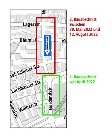 Skizze der Bauarbeiten in der Nordendstraße. 